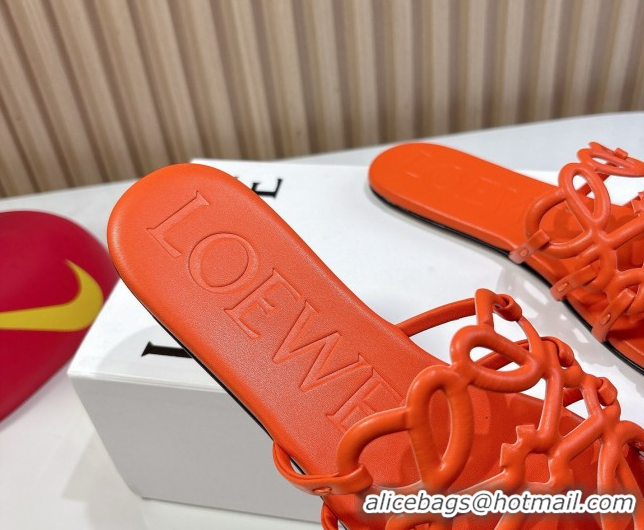 Best Price Loewe Petal Anagram flat slides sandal in soft calfskin Orange 0605086