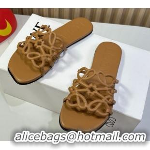 Sumptuous Loewe Petal Anagram flat slides sandal in soft calfskin Brown 0605088