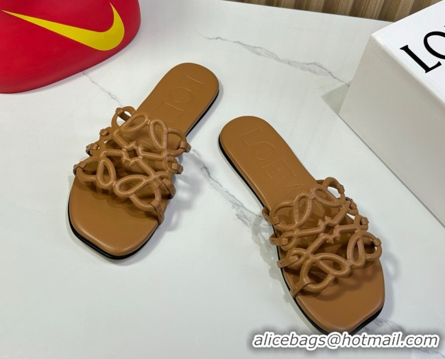 Sumptuous Loewe Petal Anagram flat slides sandal in soft calfskin Brown 0605088
