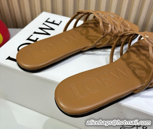 Sumptuous Loewe Petal Anagram flat slides sandal in soft calfskin Brown 0605088