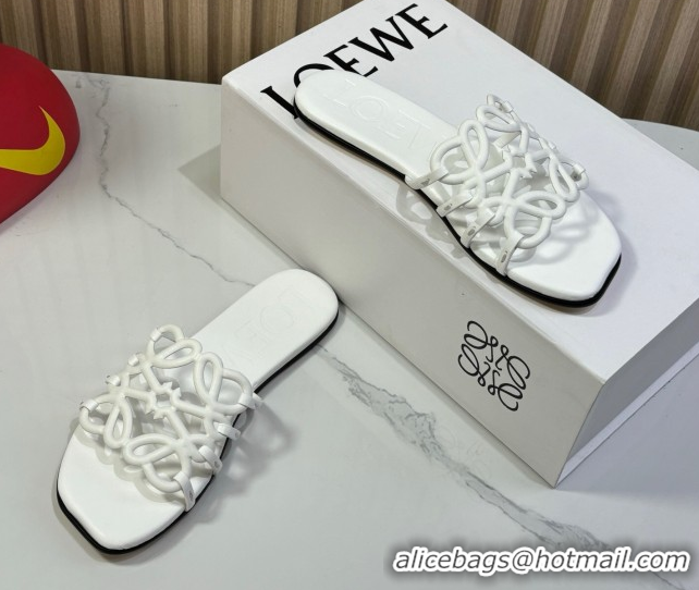 Low Price Loewe Petal Anagram flat slides sandal in soft calfskin White 0605087