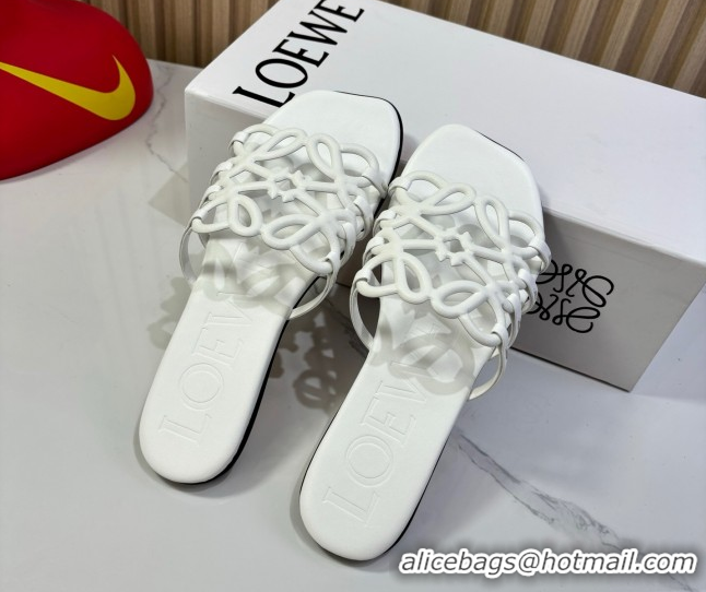 Low Price Loewe Petal Anagram flat slides sandal in soft calfskin White 0605087