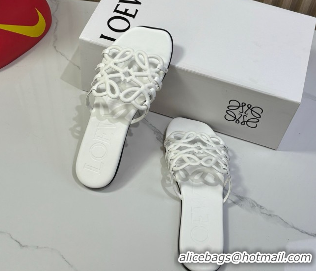 Low Price Loewe Petal Anagram flat slides sandal in soft calfskin White 0605087
