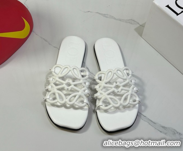 Low Price Loewe Petal Anagram flat slides sandal in soft calfskin White 0605087