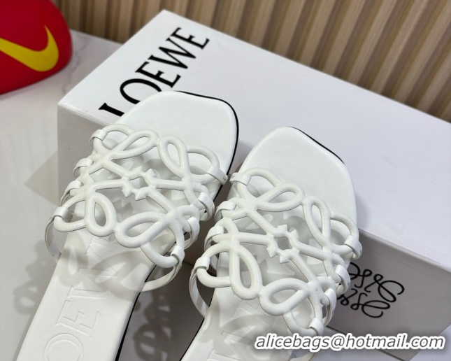 Low Price Loewe Petal Anagram flat slides sandal in soft calfskin White 0605087