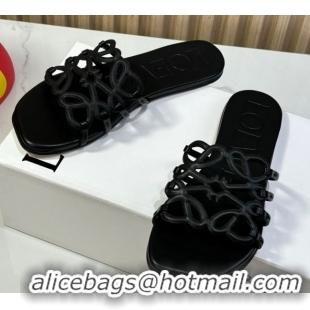 Good Looking Loewe Petal Anagram flat slides sandal in soft calfskin Black 0605089