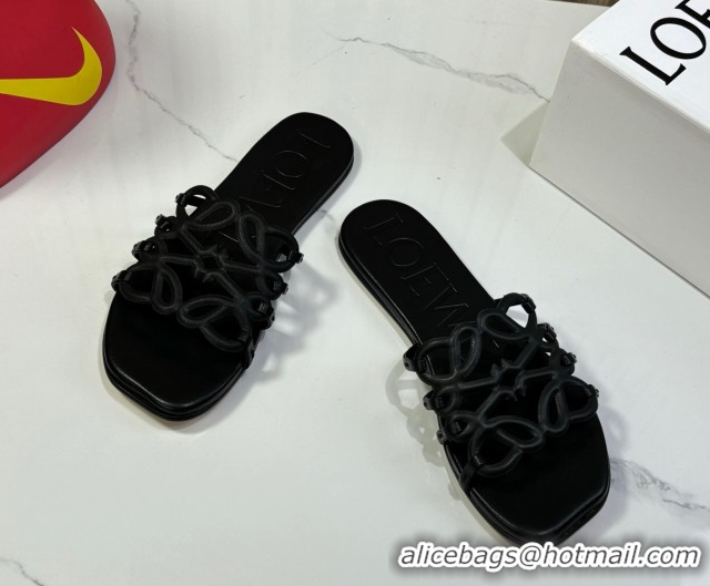 Good Looking Loewe Petal Anagram flat slides sandal in soft calfskin Black 0605089