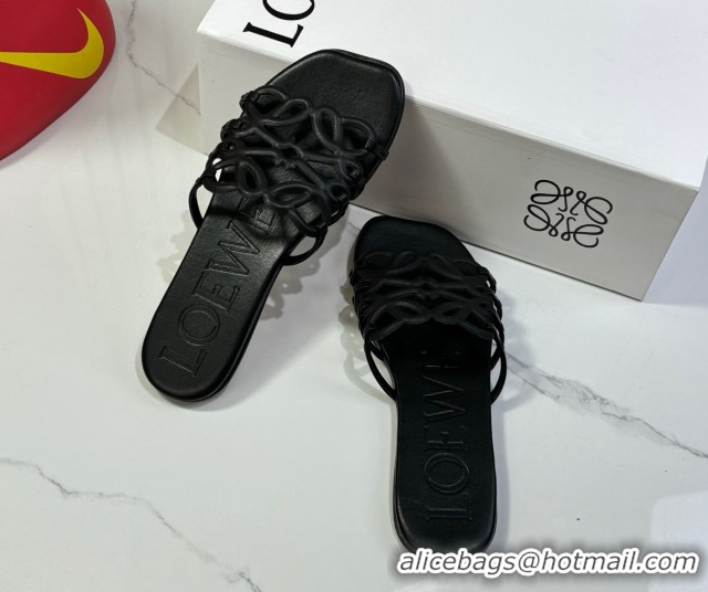Good Looking Loewe Petal Anagram flat slides sandal in soft calfskin Black 0605089