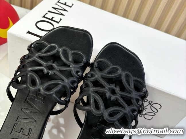 Good Looking Loewe Petal Anagram flat slides sandal in soft calfskin Black 0605089
