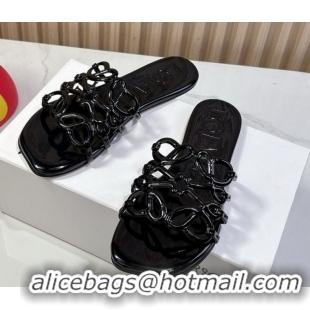 Most Popular Loewe Petal Anagram flat slides sandal in patent calfskin Black 0605090