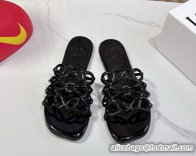 Most Popular Loewe Petal Anagram flat slides sandal in patent calfskin Black 0605090