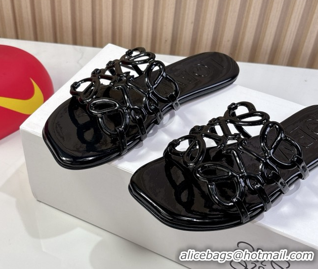 Most Popular Loewe Petal Anagram flat slides sandal in patent calfskin Black 0605090
