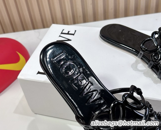 Most Popular Loewe Petal Anagram flat slides sandal in patent calfskin Black 0605090