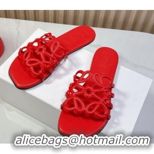 Shop Cheap Loewe Petal Anagram flat slides sandal in soft calfskin Red 50605091