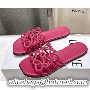 Pretty Style Loewe Petal Anagram flat slides sandal in soft calfskin Fuchsia Pink 50605092