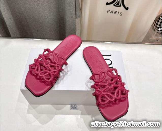 Pretty Style Loewe Petal Anagram flat slides sandal in soft calfskin Fuchsia Pink 50605092