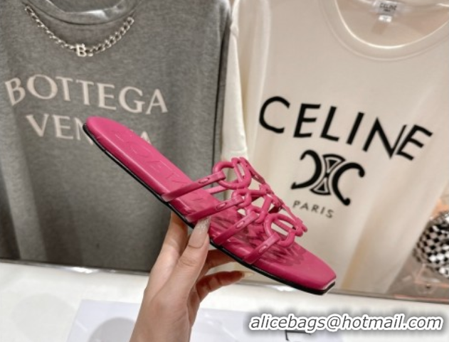 Pretty Style Loewe Petal Anagram flat slides sandal in soft calfskin Fuchsia Pink 50605092
