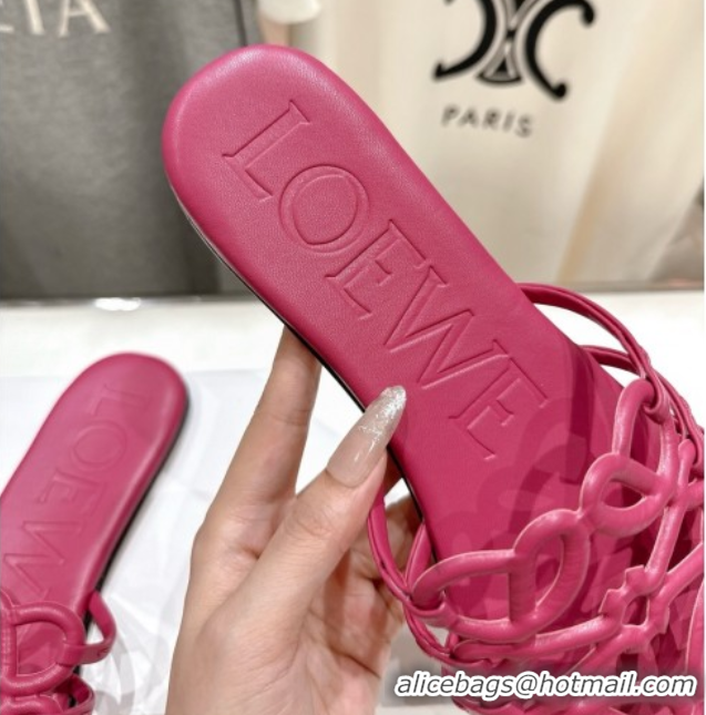 Pretty Style Loewe Petal Anagram flat slides sandal in soft calfskin Fuchsia Pink 50605092