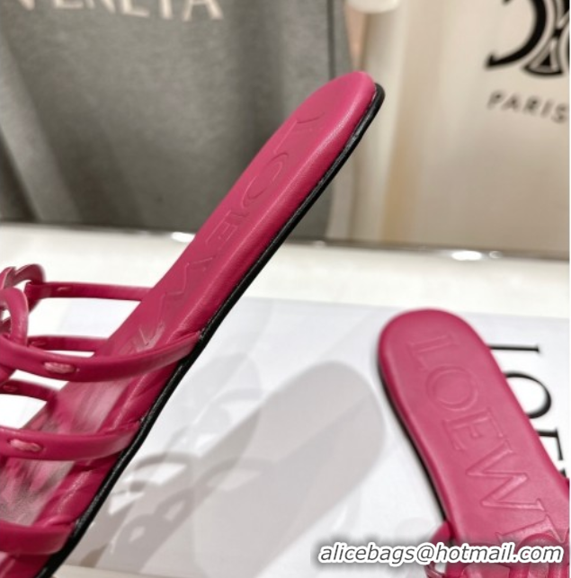 Pretty Style Loewe Petal Anagram flat slides sandal in soft calfskin Fuchsia Pink 50605092