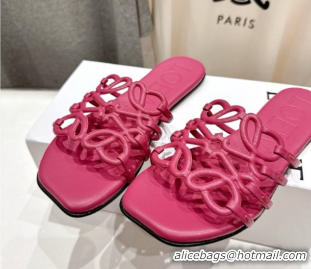 Pretty Style Loewe Petal Anagram flat slides sandal in soft calfskin Fuchsia Pink 50605092