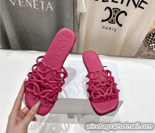 Pretty Style Loewe Petal Anagram flat slides sandal in soft calfskin Fuchsia Pink 50605092