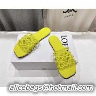 Best Grade Loewe Petal Anagram flat slides sandal in soft calfskin Neon Green 50605093