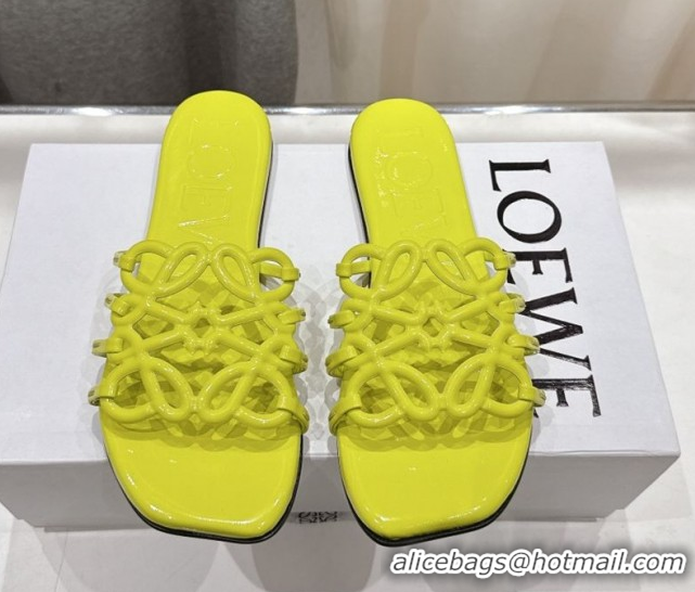 Best Grade Loewe Petal Anagram flat slides sandal in soft calfskin Neon Green 50605093