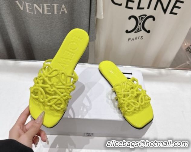 Best Grade Loewe Petal Anagram flat slides sandal in soft calfskin Neon Green 50605093