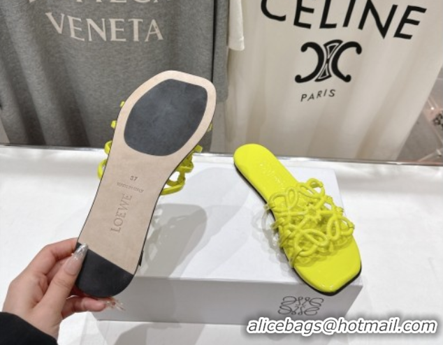 Best Grade Loewe Petal Anagram flat slides sandal in soft calfskin Neon Green 50605093