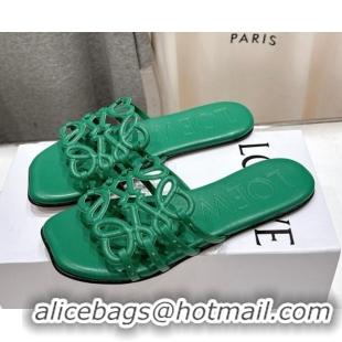 Unique Style Loewe Petal Anagram flat slides sandal in soft calfskin Green 0605095