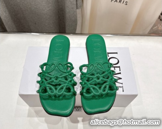 Unique Style Loewe Petal Anagram flat slides sandal in soft calfskin Green 0605095