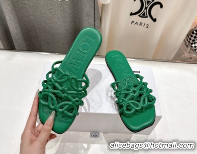 Unique Style Loewe Petal Anagram flat slides sandal in soft calfskin Green 0605095