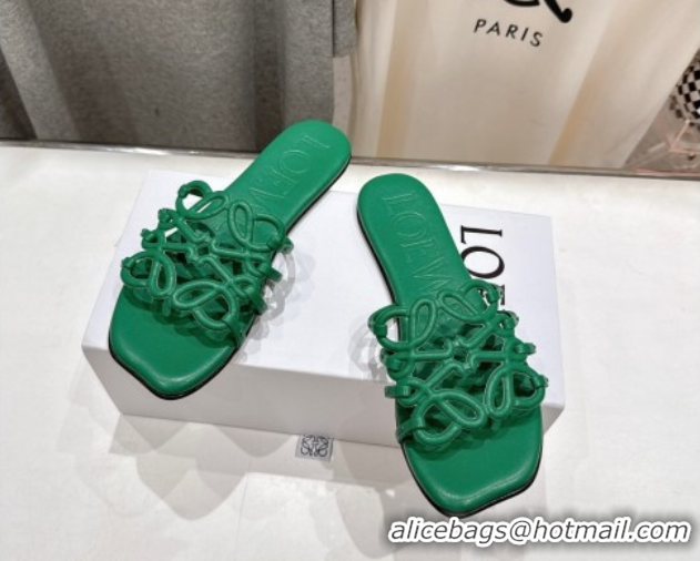 Unique Style Loewe Petal Anagram flat slides sandal in soft calfskin Green 0605095