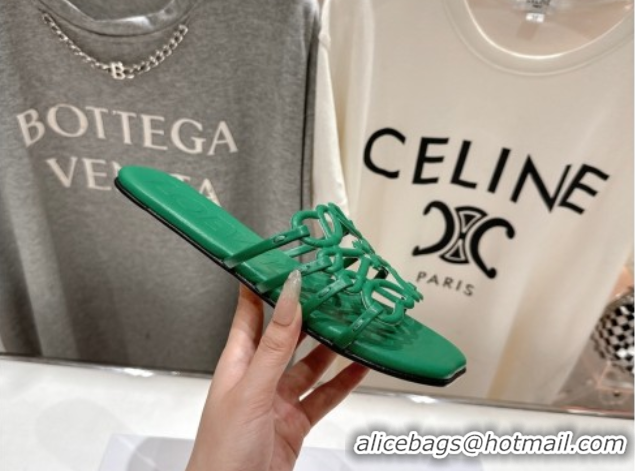 Unique Style Loewe Petal Anagram flat slides sandal in soft calfskin Green 0605095