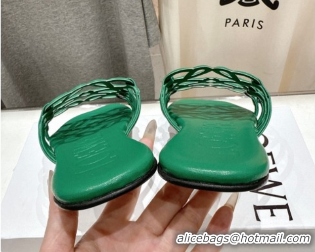 Unique Style Loewe Petal Anagram flat slides sandal in soft calfskin Green 0605095