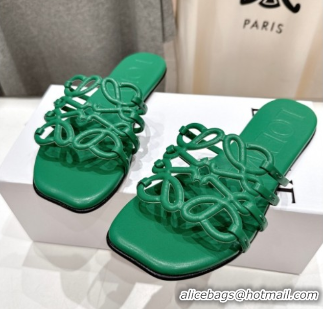 Unique Style Loewe Petal Anagram flat slides sandal in soft calfskin Green 0605095