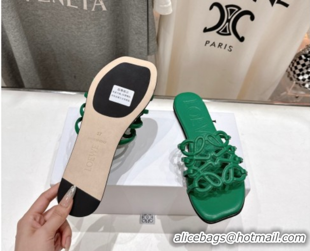 Unique Style Loewe Petal Anagram flat slides sandal in soft calfskin Green 0605095