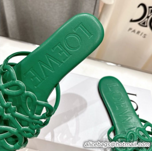 Unique Style Loewe Petal Anagram flat slides sandal in soft calfskin Green 0605095
