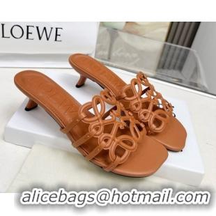Popular Style Loewe Petal Anagram heel slides sandal 4.5cm in soft calfskin Brown 0605096