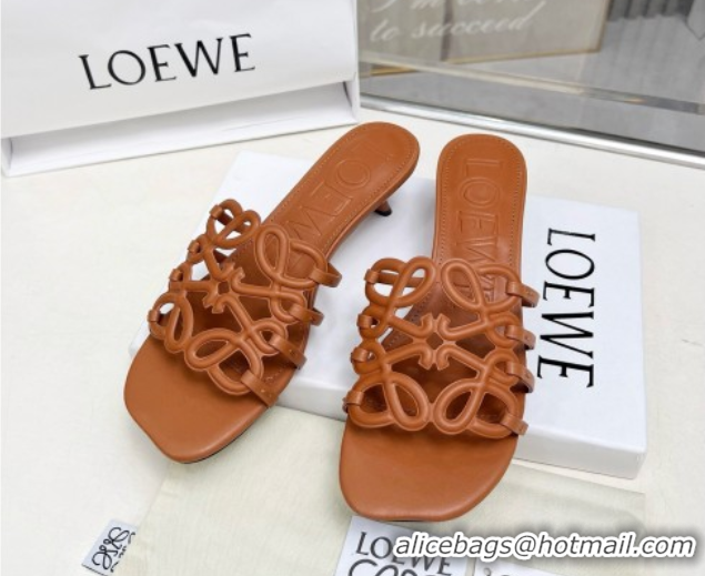 Popular Style Loewe Petal Anagram heel slides sandal 4.5cm in soft calfskin Brown 0605096