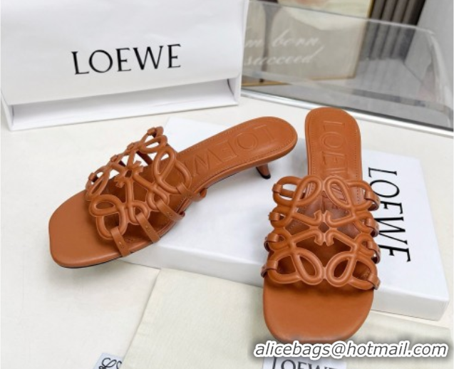 Popular Style Loewe Petal Anagram heel slides sandal 4.5cm in soft calfskin Brown 0605096