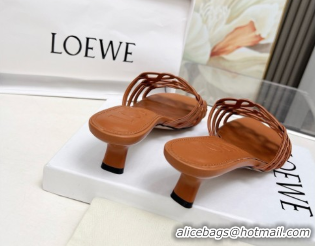 Popular Style Loewe Petal Anagram heel slides sandal 4.5cm in soft calfskin Brown 0605096