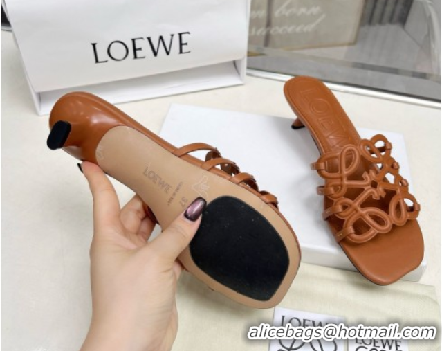 Popular Style Loewe Petal Anagram heel slides sandal 4.5cm in soft calfskin Brown 0605096