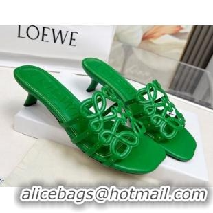 Good Looking Loewe Petal Anagram heel slides sandal 4.5cm in soft calfskin Green 0605099