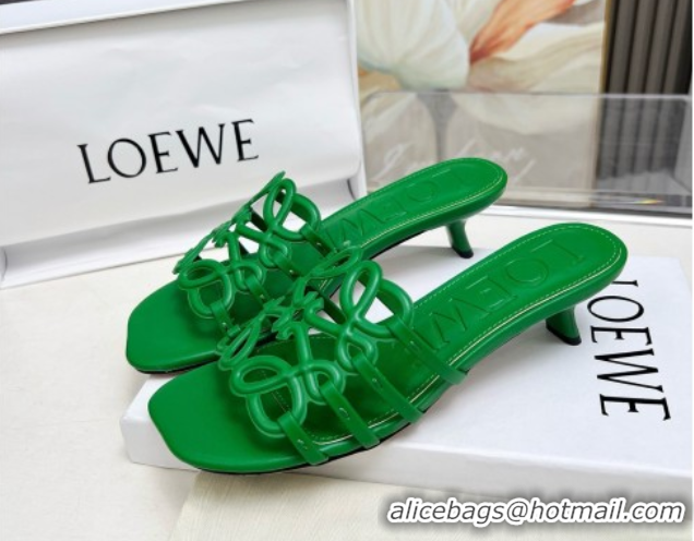 Good Looking Loewe Petal Anagram heel slides sandal 4.5cm in soft calfskin Green 0605099