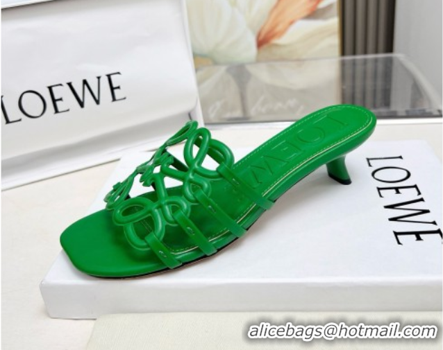 Good Looking Loewe Petal Anagram heel slides sandal 4.5cm in soft calfskin Green 0605099