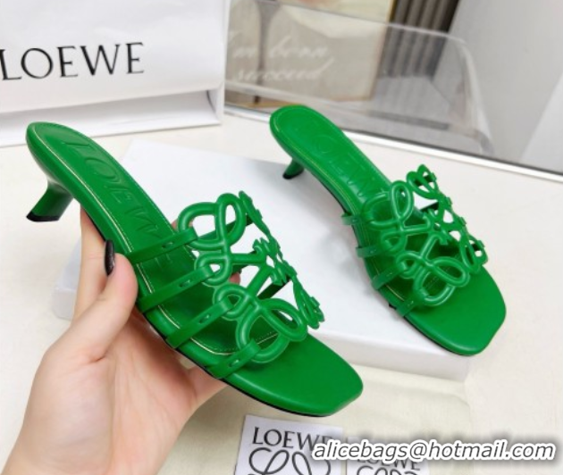 Good Looking Loewe Petal Anagram heel slides sandal 4.5cm in soft calfskin Green 0605099