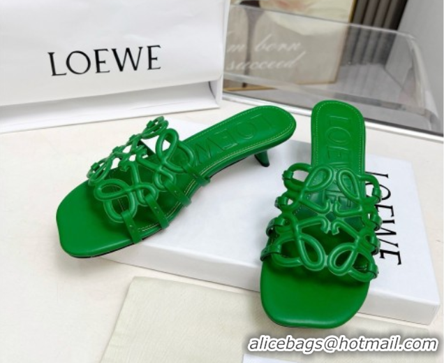Good Looking Loewe Petal Anagram heel slides sandal 4.5cm in soft calfskin Green 0605099