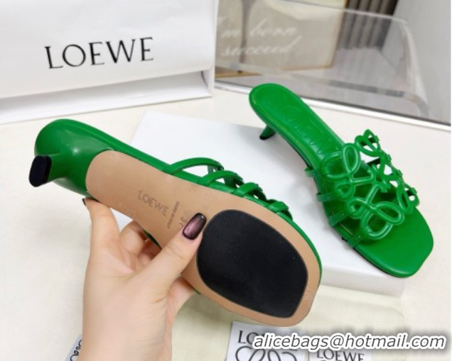 Good Looking Loewe Petal Anagram heel slides sandal 4.5cm in soft calfskin Green 0605099