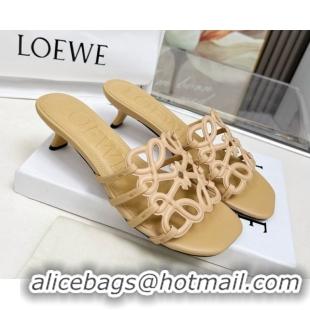 Most Popular Loewe Petal Anagram heel slides sandal 4.5cm in soft calfskin Beige 0605100